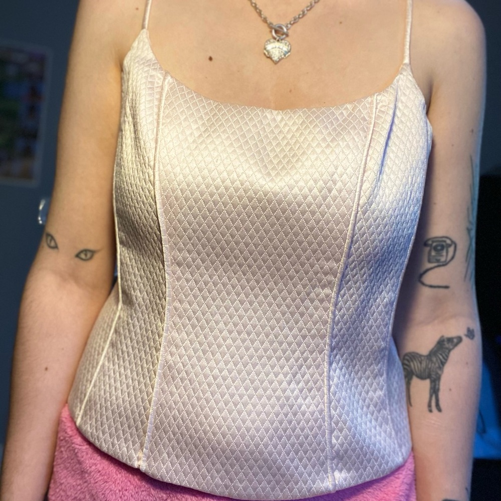 Vintage Elegant Cream Satin Camisole Top - Picture 3 of 5